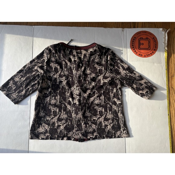 Christopher & Banks Black Red Full Zip Shirt Sz 1x Giraffe Zebra Print - Picture 13 of 14
